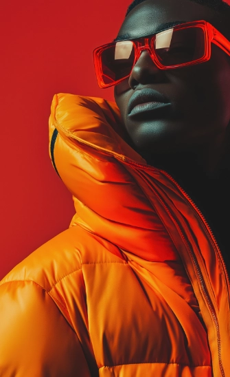 Visage d'une femme avec un maquillage artistique coloré et des lunettes.
